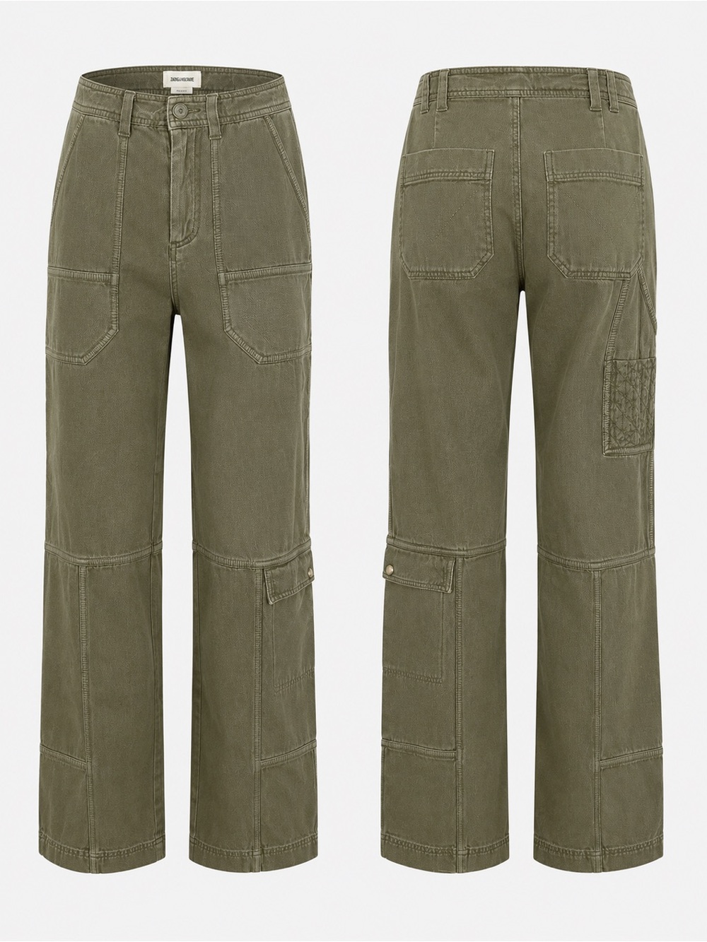 Zadig & Voltaire Pepper Cotton Twill Olive Utility Cargo Pants Size 38